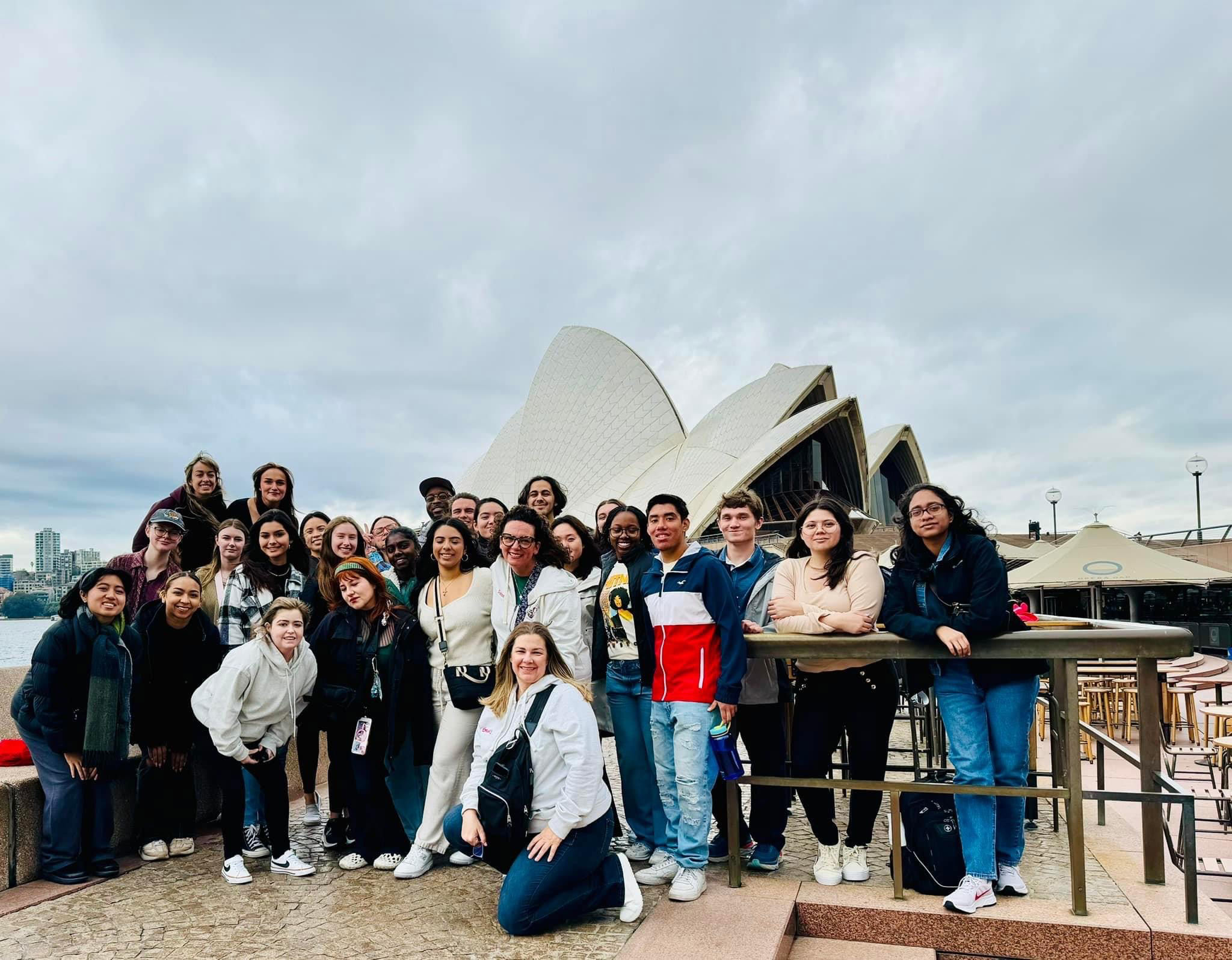 SAGE Faculty Led Australia Trip with Students in front of Sydney Opera House